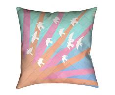 ArtVerse SMI017P1414F Kissen mit Vögeln und Sonne, Orange / Pink / Blau, Ombre, 50,80 cm X 50,80 cm