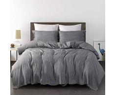 Jellymoni Bettwäsche-Set, 3-teilig, mit Knöpfen, Grau/Grün/Violett/Rosa, Doppelbett (173 x 229 cm) / Queen-Size (229 x 229 cm) / King-Size (264 x 229 cm) Queen(90x90) grau