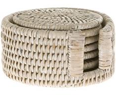 KOUBOO La Jolla Rattan Untersetzer mit Halterung, 6 Stück tropisch White Wash