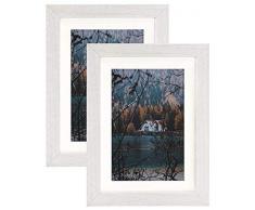 Frametory Bilderrahmen mit elfenbeinfarbener Matte für Foto, Glatte Holzmaserung, Staffeleiständer, Sägezahnaufhänger, Echtglas, Querformat/Hochformat, Wand/Tisch 5x7 (2-Pack) weiß