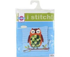 Vervaco Spannstich Stickkissen Eule bei Nacht, Baumwolle, Mehrfarbig, 25 x 25 x 0.3 cm