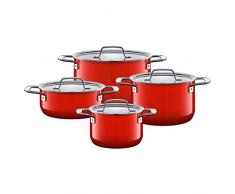 Silit Topfset Zeno Red 4-teilig, Töpfe mit Metalldeckel, Induktionstöpfe, Silargan Funktionskeramik, Topf Induktion, rot