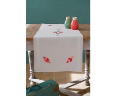 Vervaco Läufer vorgezeichnet Klassische Stickerei Stickpackung, Baumwolle, weiß, 40 x 100 x 0,3 cm