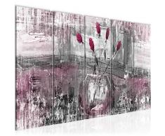 Bilder Abstrakt Blumen Wandbild 200 x 80 cm Vlies - Leinwand Bild XXL Format Wandbilder Wohnzimmer Wohnung Deko Kunstdrucke Rosa Grau 5 Teilig - MADE IN GERMANY - Fertig zum Aufhängen 018755c