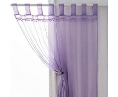 Selectex Leinen Optik Pom Pom Quasten Durchsichtige Gardinen - Schlaufenschal Voile Vorhänge für Wohnzimmer und Schlafzimmer - 2er Set Vorhang Panels 52 x 95 Inch Fliederfarben