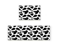 Lightrain Fußmatte mit Kuhmuster, Motiv Bauernhof mit Rindern, 2-teiliges Set, Fußmatte, Flur, Küche, Läufer, Teppiche, rutschfest, Unterseite aus Gummi 20x32in + 20x47in Black and White Pointhon3188