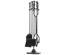 Barton 5-teiliges rustikales Kaminzubehör-Set 78,7 cm Feuerstelle Feuerstelle Schmiedeeisen Schürhaken Holz Kaminholzzange Halter Herd Dekoration Zubehör