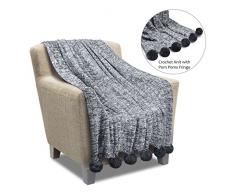 Luxus Knit Überwurf Deko mit Pom Pom Fransen Super Soft Warm Decke Bezug für Schlafcouch Stuhl, 50 von 152,4 cm, Pullover Textur – Geschenk-Paket – Katalonien Serie von tirrinia, acryl, Schwarz , 50 x 60