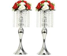 LANLONG 2 Stück Acryl Imitation Kristall Kerzenhalter Ständer Gold/Silber Blume Vase Hochzeit Tafelaufsatz Blei-Road Kerzenständer für Hochzeit Event Dekoration 21.25 Gold