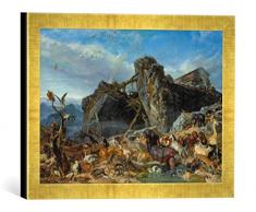 Gerahmtes Bild von Filippo Palizzi Nach der Sintflut: die Tiere verlassen die Arche, Kunstdruck im hochwertigen handgefertigten Bilder-Rahmen, 30x40 cm, Gold Raya