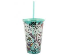 Simons Cat Becher Pawsome Glitter transparent/glitzernd, Bedruckt, mit Deckel und Strohhalm, 100% Kunststoff