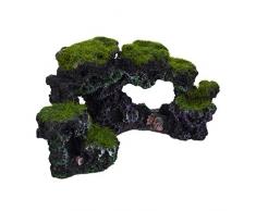 Relaxdays Aquarium Deko Stein, Natur-Optik, dekorativ, Versteck, Felsenhöhle, Aquarienzubehör HxB 8,5x17cm, schwarz-grün