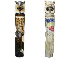 Benjara Holzfiguren Eule mit Motiven, 2 Stück, klein, Mehrfarbig