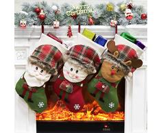 Set mit 3 Weihnachtsstrümpfen Dekoration mit niedlichem 3D-Plüsch Weihnachtsmann Schneemann Rentier Weihnachtsstrümpfe für Weihnachtsdekorationen Geschenke und Familienurlaub, 45,7 cm, Santa Snowman Reindeer 1, M L