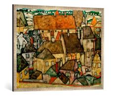 Gerahmtes Bild von Egon Schiele Gelbe Stadt, Kunstdruck im hochwertigen handgefertigten Bilder-Rahmen, 100x70 cm, Silber Raya