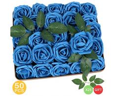 AMYHOMIE 50 Stück echt aussehende künstliche Rosen mit Stiel für DIY Hochzeit Blumensträuße Tafelaufsätze Arrangements Party Baby Shower Home Decoration königsblau