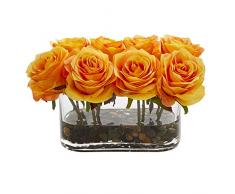 Nearly Natural Fast Natur Blooming Rosen in Glasvase, 14 cm orange gelb