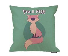 HGOD Designs Fuchskissenbezug, süßer Cartoon-Stil, Fuchs mit Titel oben mit Zitat I Am Fox, Baumwolle, Leinen, Polyester, Dekoration, Sofa, Schreibtisch, Stuhl, Schlafzimmer, 40,6 x 40,6 cm 18x18 Inch A3-0045