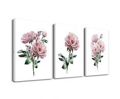 Wandbild für Küche, Schlafzimmer, Dekoration auf Leinwand, für Wohnzimmer, 3-teilig, Wanddekoration, rosa Blumen auf weißem Hintergrund, Poster, Bilder im Büro, Restaurant, Wandgemälde, Heimdekoration