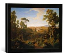 Gerahmtes Bild von Thomas Dessoulavy Blick auf Rom in der Landschaft der Campagna, Kunstdruck im hochwertigen handgefertigten Bilder-Rahmen, 40x30 cm, Schwarz matt