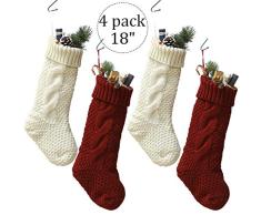 Civilever Weihnachtsstrümpfe, 45,7 cm, groß, Burgunderrot und Elfenbeinweiß, gestrickt, Weihnachtsstrümpfe, Dekoration für Familie, Urlaub, Jahreszeit 4pcs (2*Burgundy+2*Ivory White)