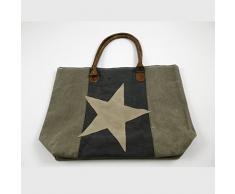 Deko AS GmbH Cotton Canvas Tasche mit Stern - grau-beige - 45 x 32 cm - 74162