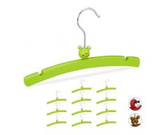 Relaxdays Kleiderbügel Kinder, 12er Set, Tiermotiv Frosch, Holzkleiderbügel für Mädchen und Jungen, Babykleidung, grün, 12 Stück