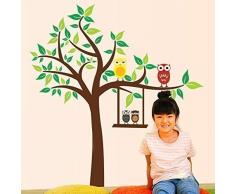 Walplus Wand Sticker Baum Eule Abnehmbare Selbstklebend Wandkunst Aufkleber Vinyl Heim Dekoration DIY Wohnzimmer Schlafzimmer Büro Dekor Tapete Kinderzimmer Geschenk, Grün