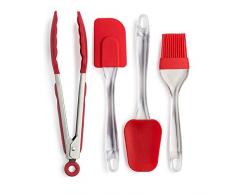 Cooking Light 4 Piece Silicone Tool Kochutensilien-Set, antihaftbeschichtetes Kochgeschirr und hitzebeständig, ideal zum Kochen, Backen und Mischen, Silikon, rot