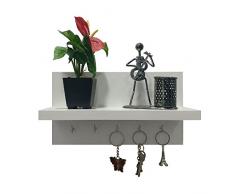A10SHOP Omega 6 Schlüsselhalter aus Holz mit Wandablage für Dekorationsgegenstände Modern 12x7 Frosty White (Weiß)