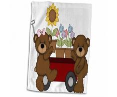 3dRose niedlichen braun Teddy Bären mit eine Schubkarre Full of Getopfte Blumen Handtuch, Mehrfarbig, 15 x 22