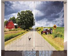 wanxinfu Vorhänge mit Löchern, Landhaus auf Landstraße mit Scheune und Traktor an der Seite im Stormy Day Bild, 2 Flächenvorhänge/Fensterbehandlung für Wohnzimmer/Schlafzimmer 80W x 63 L Color156