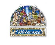 Amia 42158 handgemaltes Glas Krippe abgeschrägte Glas Welcome Panel, 30,5 cm lang
