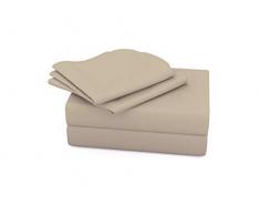 Tranquil Nights Bettlaken-Set aus 100 % Supima-Baumwolle, 4-teiliges Set, gekämmte kompakte Baumwolle, Satin-Streifengewebe, Marrow Saum, Ultra weich und glänzend, passend für Matratzen bis zu 45,7 cm Tiefe Taschen Queen taupe