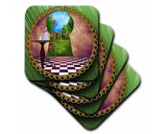 3dRose LLC CST_128860_3 Keramikfliesen-Untersetzer, Through The Keyholes Alice im Wunderland Art Karierte Bodenflasche mit magischem Wasser, 4er-Set