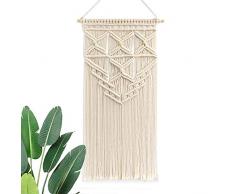 LOMOHOO Makramee Wandbehang gewebt Heimdekoration Wandteppich Boho Chic Bohemian geometrische Art Art Decor gewebt Wand hängend Textil Beige Schlafzimmer Wohnzimmer Dekorationen 16,5 cm B x 76,2 cm L