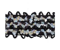 Expo International Starlite Pailletten Stretch RIC-Rac Band Bordüre, 10 m, Schwarz/Silber