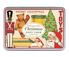 Cavallini Glitzer-Geschenkanhänger, Weihnachtsspielzeug, 36 Verschiedene Geschenkanhänger, verpackt in Einer Dose