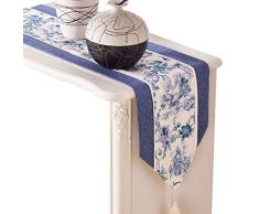 IBWell Tischläufer mit chinesischem Blumenmuster, für Kommode, Schal, Quaste, für Hochzeit, Party, Abendessen, blau/weiß, 12x72