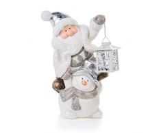 EUROCINSA Figur Weihnachtsmann und Schneemann mit Laterne 28 x 20 x 38 cm 1 Stück, Polyresin, Weiß/Silber, Einheitsgröße