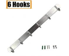 Asushine Hakenleiste Edelstahl rund Garderobe Mantelhaken Wandmontage Garderobe Garderobe Küchenschürze Topf Pfanne Handtuchhalter Edelstahl Haken für Kleiderbügel Haken 6 Hooks