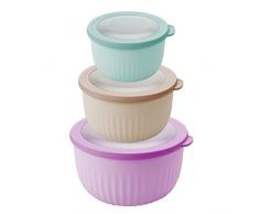 Pedrini 04GD208 Set mit 3 luftdichten Schüsseln mit Deckel für Kühlschrank Mikrowelle Gefriertruhe Lunchbox, verschiedene Farben, hoch, Kunststoff