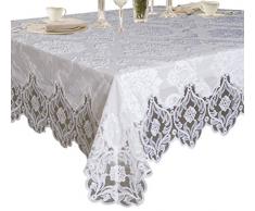 Elegantes Samt Spitze Sheer Floral Deluxe Design Tischdecken, Polyester Textil Spitze, weiß, 54 Inches x 72 Inches