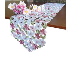 GRANDDECO bestickter Tischläufer mit Blumenmuster, Bestickt, mit Blumenmuster, für Zuhause, Küche, Esstisch, Tischdekoration Runner 13×68 Rose