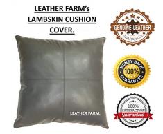 LEATHER FARM Leder-Kissenbezug aus dickem Echtleder, Grau dekorativ für Couch Überwurf, Kissenbezug aus grauem Leder, einfarbig 18x18(2) grau