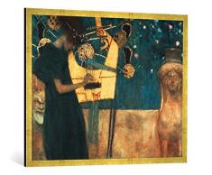Gerahmtes Bild von Gustav Klimt Die Musik, Kunstdruck im hochwertigen handgefertigten Bilder-Rahmen, 100x70 cm, Gold Raya