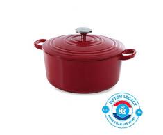BK Cookware H6072.524 BK Bourgogne Schmortopf 24 cm/4.2L, Emailliertes Gusseisen, Deckel mit Tropfringen, Induktions-/Backofengeeignet, Spülmaschinenfest, Chili Rot