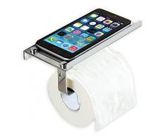 CM Bath Toilettenpapierhalter mit Halterung für Mobiltelefon oder Handtücher, Edelstahl AISI304 glänzend Anbringung, mit Kleber oder mit Schrauben, Aluminium satiniert, 180 x 95 x 80
