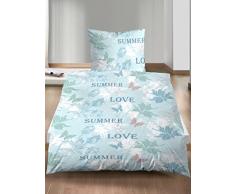 Castell 0560924 Satin Bettwäsche Garnitur mit Kopfkissenbezug (Microfaser) 1x 155x220 cm + 1x 80x80 cm, eisblau