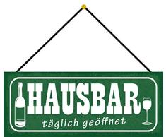 Schatzmix Alkohol Hausbar täglich geöffnet Metallschild 27x10cm Deko m. Kordel Blechschild, Blech, Mehrfarbig, 27x10 cm